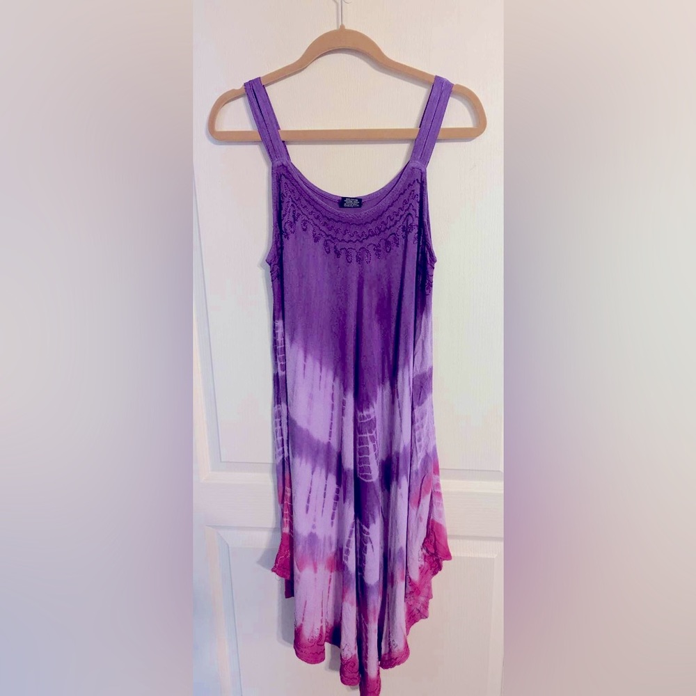 Pams Collection pink and purple tie dye summer dress (swim suit cover) OS